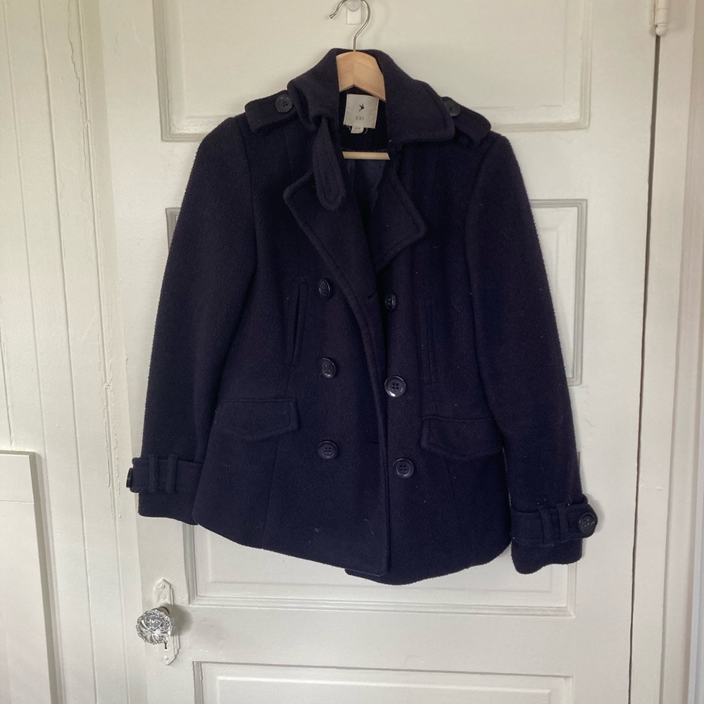 Forever 21 purple peacoat with oversized buttons